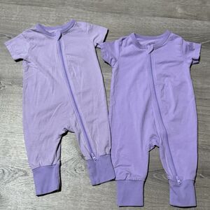 Teach Leanbh 3–6M Baby Zip Romper Set of 2 Lavender Purple Short Sleeve Sleepers